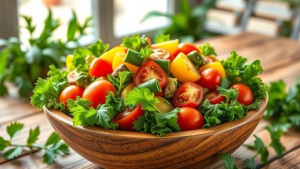 Fresh colorful salad in wooden bowl highlighting the dangers of cold raw foods in Chinese medicine.