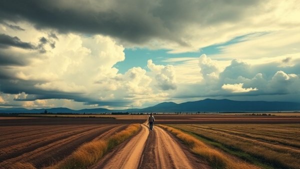Dramatic sky with motivational message on well-being.