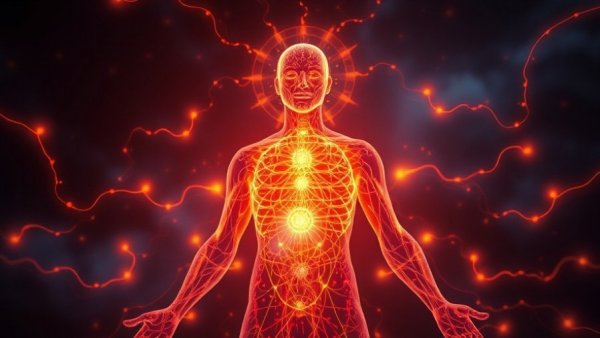 432 Hz Binaural Beats Healing illustration with glowing human body.