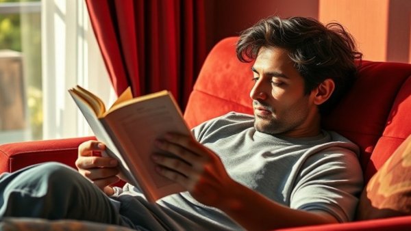 Relaxed person reading for healing through safety, warm sunlight