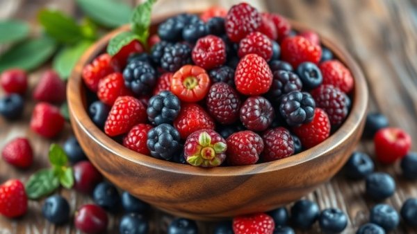 Fresh berries as a natural GLP-1 enhancer in a wooden bowl.