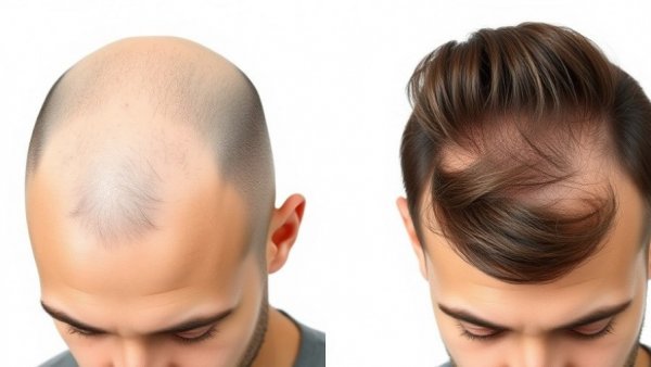 Hair regrowth transformation on man's scalp.