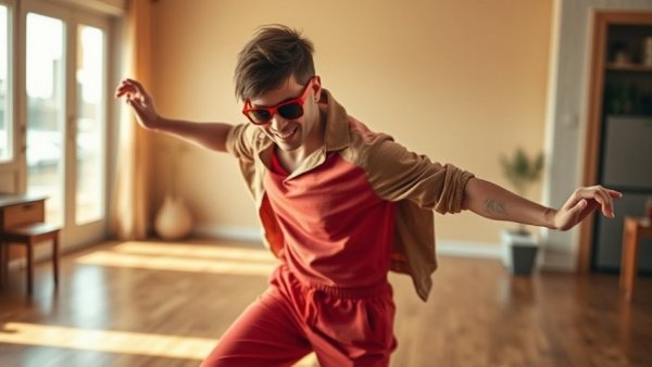 Confident person dancing energetically indoors, living life unapologetically.