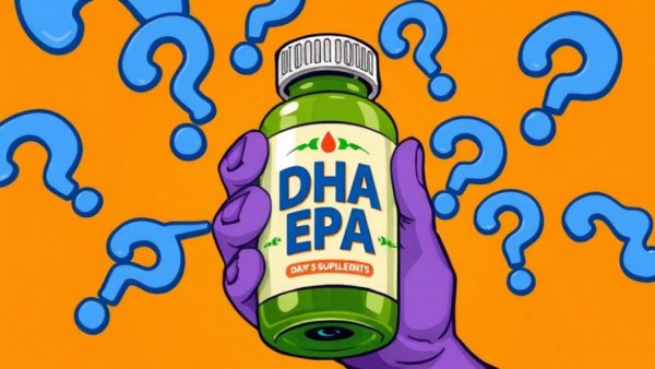 Colorful cartoon of omega-3 fish oil supplement bottle