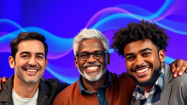 Life Coaching in an AI World: Three men promoting a future event with a digital background.