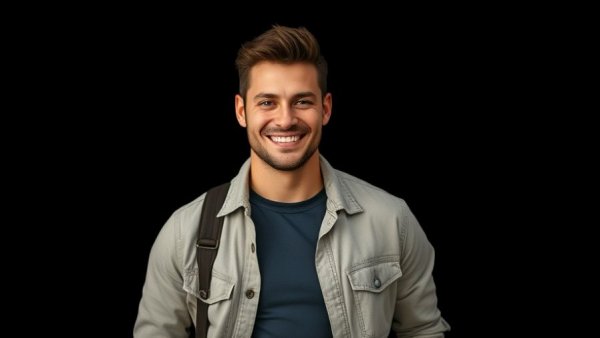 Man smiling confidently, ready to coach, against dark background.