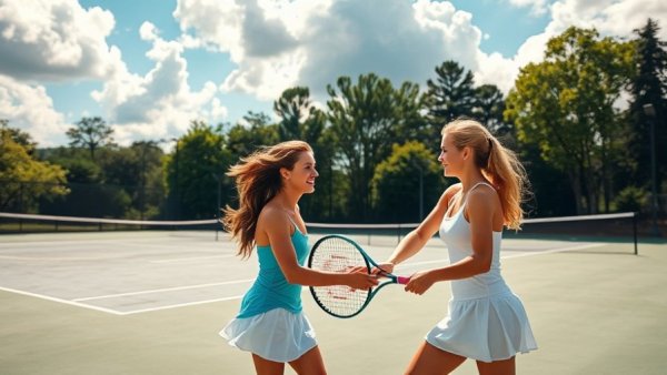 Joy Before Skill on a sunny tennis court with players.