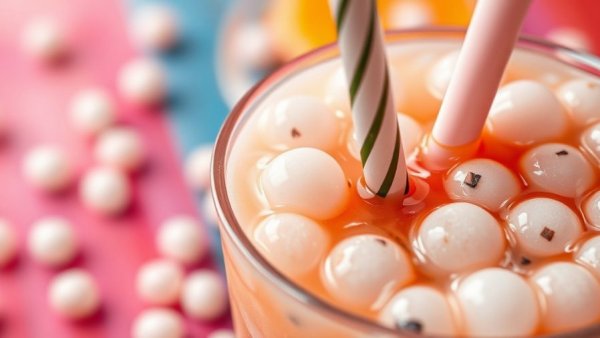 Close-up of bubble tea and tapioca pearls, highlighting health risks.