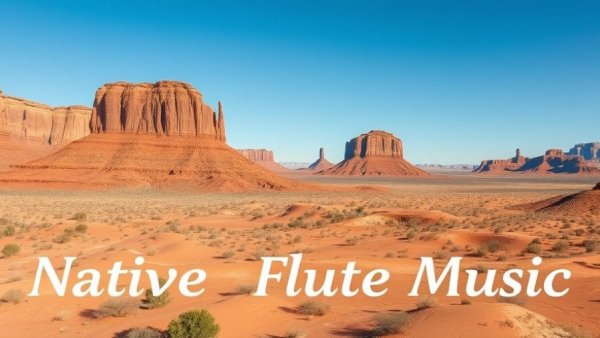 Serene desert landscape with shamanic music healing elements.