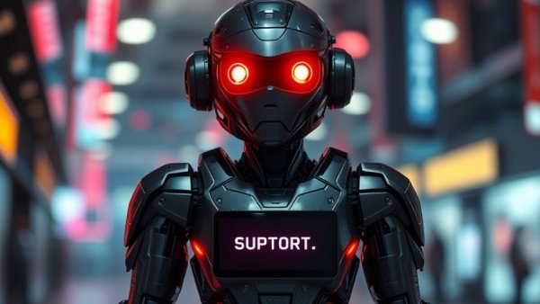 AI robot with glowing eyes symbolizing freedom from busyness.