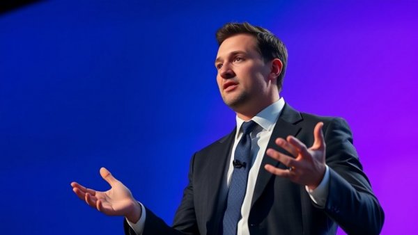 Speaker on stage with text overlay discussing AI healing journeys.