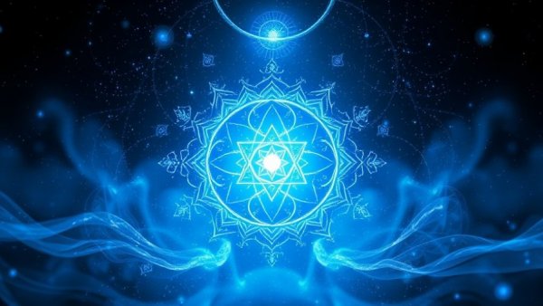 Throat Chakra binaural beats with glowing symbol.