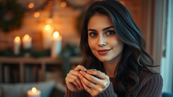 Woman indoors discussing peptides, not magical, with warm lighting.