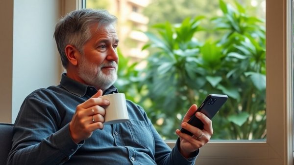 Middle-aged man discussing with coffee in a park-like setting, showcasing the importance of data in AI.