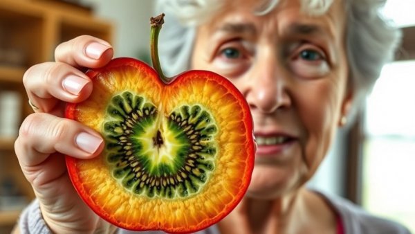 Unique red fruit with green interior for healthy eyes before bed.