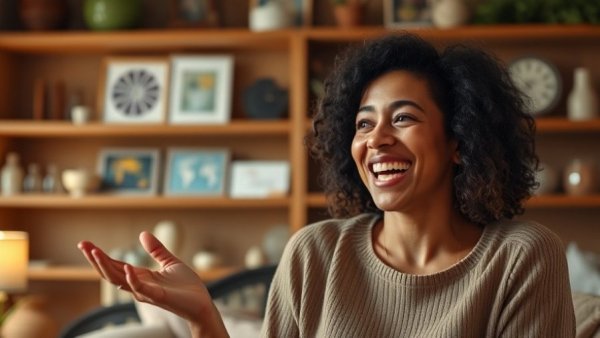 Woman enthusiastically discusses how diet affects type 2 diabetes.