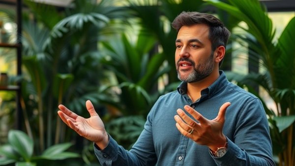 Spiritual mindset for business growth, man emphasizing mindfulness.