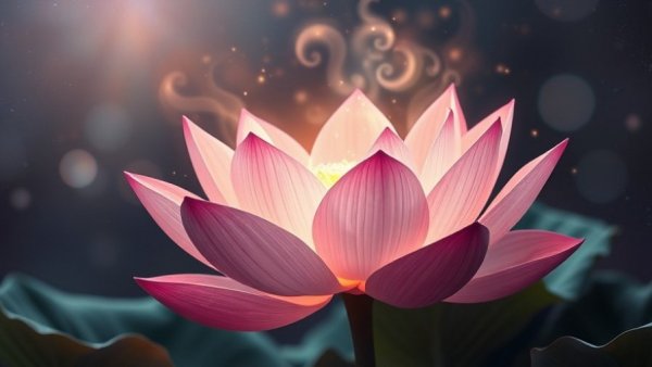 Mystical lotus cleansing negative energy with glowing swirls.