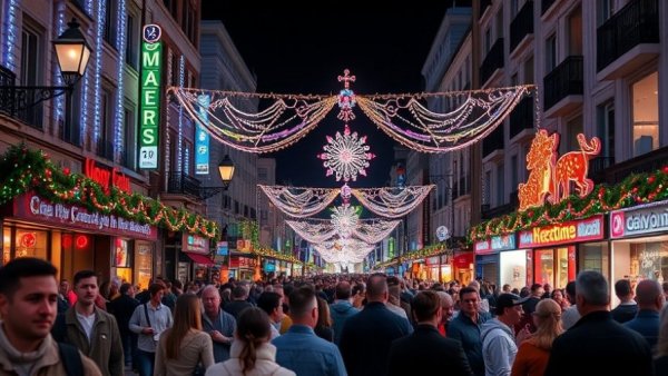 Local eats and nature: festive night parade scene.