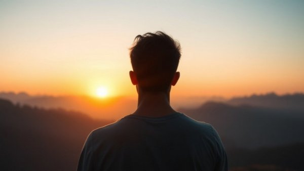 Serene scene of a man meditating at sunrise for Positive Mindfulness.