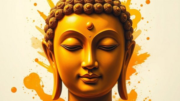 Vibrant serene Buddha head symbolizing emotional healing.