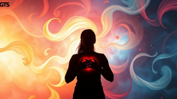 Ethereal silhouette radiating positive energy, cosmic colors.