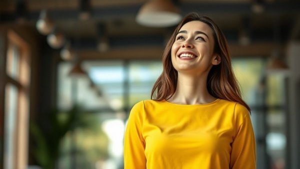 Smiling woman promoting 1000 second chances in a motivational setting.