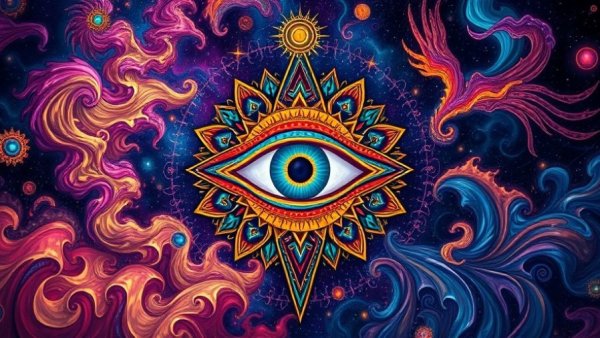 852 Hz Third Eye Activation vibrant mystical artwork.