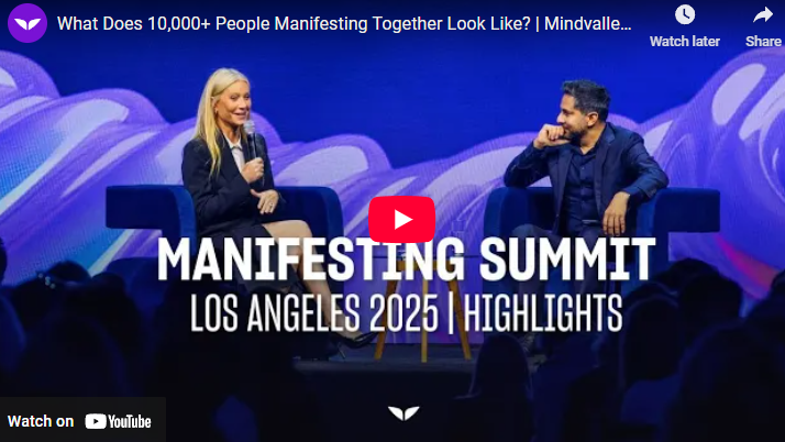 Manifesting Summit discussion with abstract wave background.