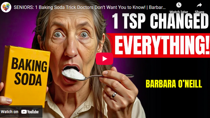 Elderly woman surprised with baking soda, highlighting benefits for seniors.