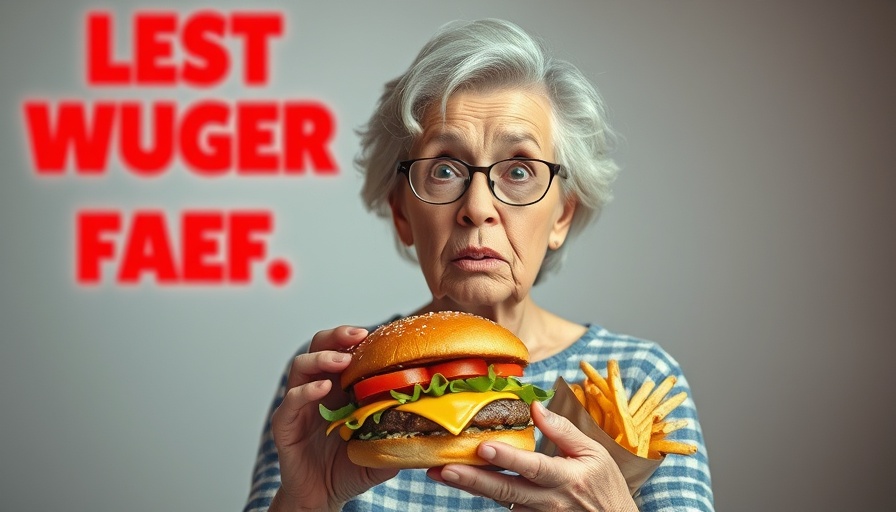Older woman showing concern over fast food, highlighting risk.