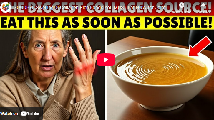 Collagen-rich broth and joint relief concept with mature woman.