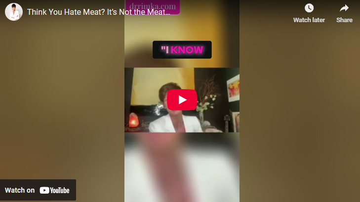 Person discussing 'Why We Think We Hate Meat' on video call.