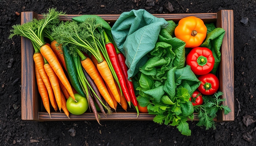 Omega-6 Linoleic Acid rich vegetables in crate, survival guide ad.