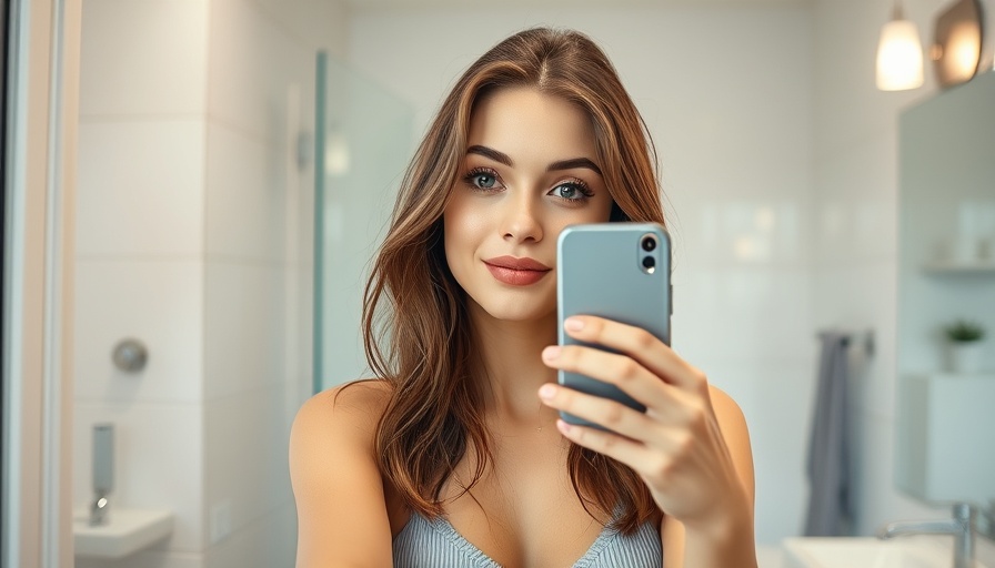 Young woman practicing high standards in self-care with mirror selfie.