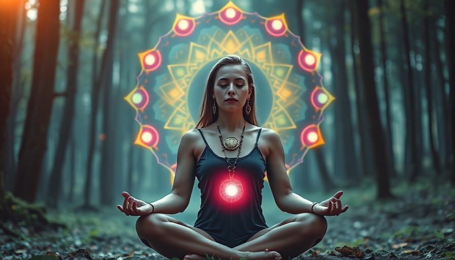 Serene mediation with chakra symbols and mystical forest backdrop for 432 Hz Third Eye Chakra Flute Healing.