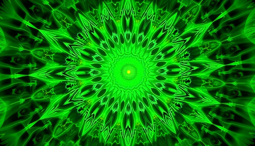Vibrant green mandala design radiating energy.