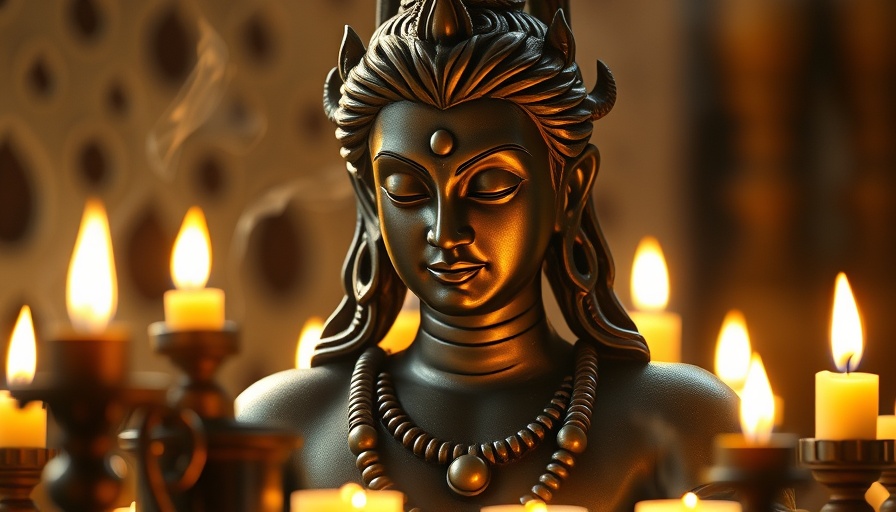Serene Shiva statue meditating with incense smoke.