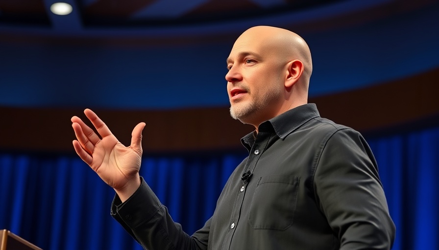 Confident man overcoming fear of public speaking on stage