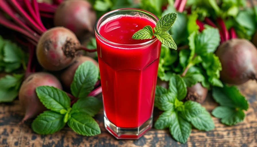 Beetroot Juice for Healthier Aging on rustic table with fresh beetroots.