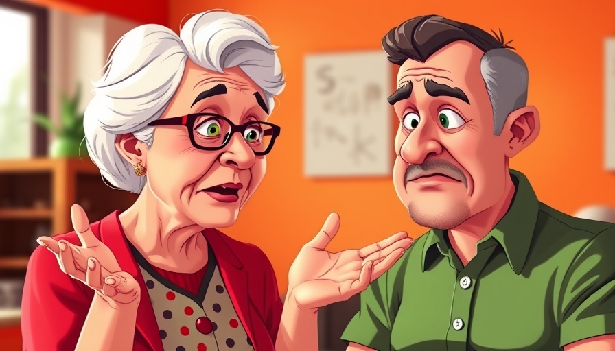 Elderly woman discussing natural prostate remedy with expressive gestures.