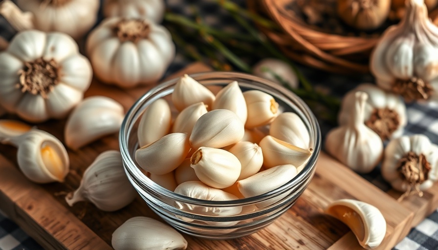 Fresh garlic cloves in a bowl on a cutting board, illustrating health benefits of garlic.