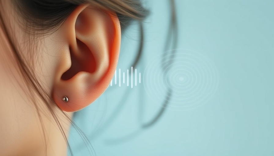 Tinnitus and cognitive function concept with sound waves near an ear.