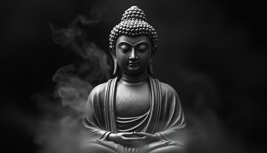 Serene Buddha statue meditation with smoke, calm atmosphere.
