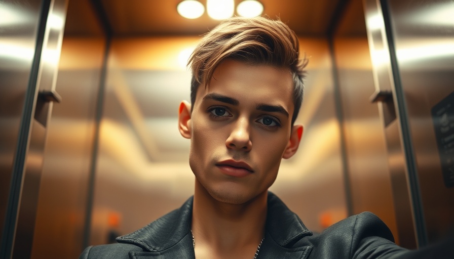 Stylish individual in an elevator mirror selfie, glow and confidence theme.