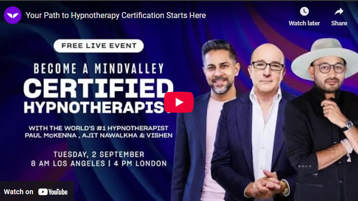 Hypnotherapy certification event announcement poster.