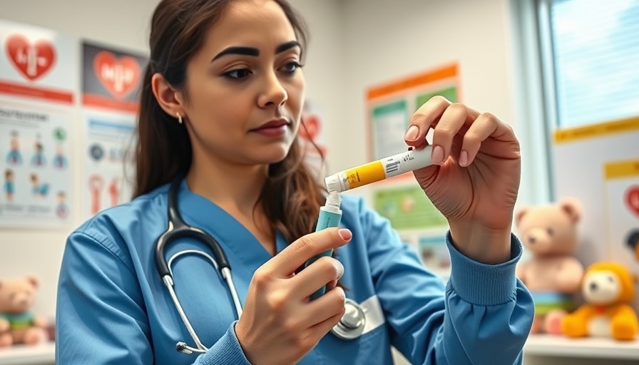 Healthcare professional demonstrating how to administer an EpiPen.