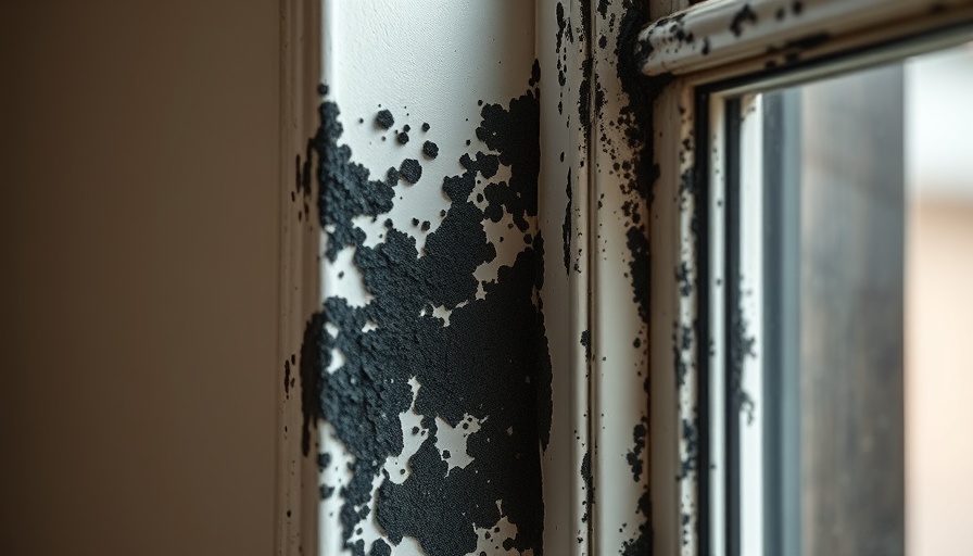 Black mold near window highlights mold exposure risk.