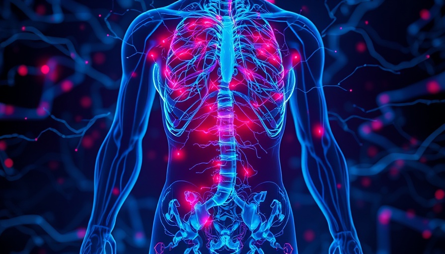 Futuristic human anatomy with vibrant neural pathways in blue and red.