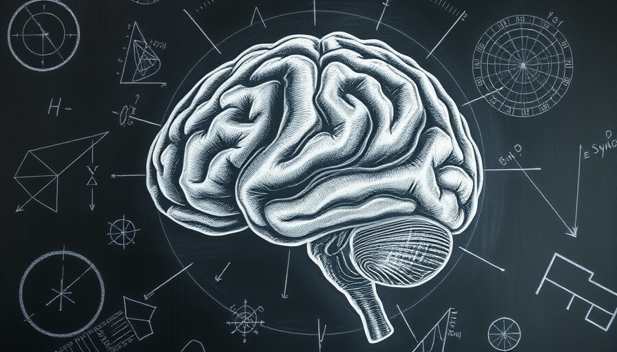 Anatomical brain chalk drawing with equations illustrating educational content.